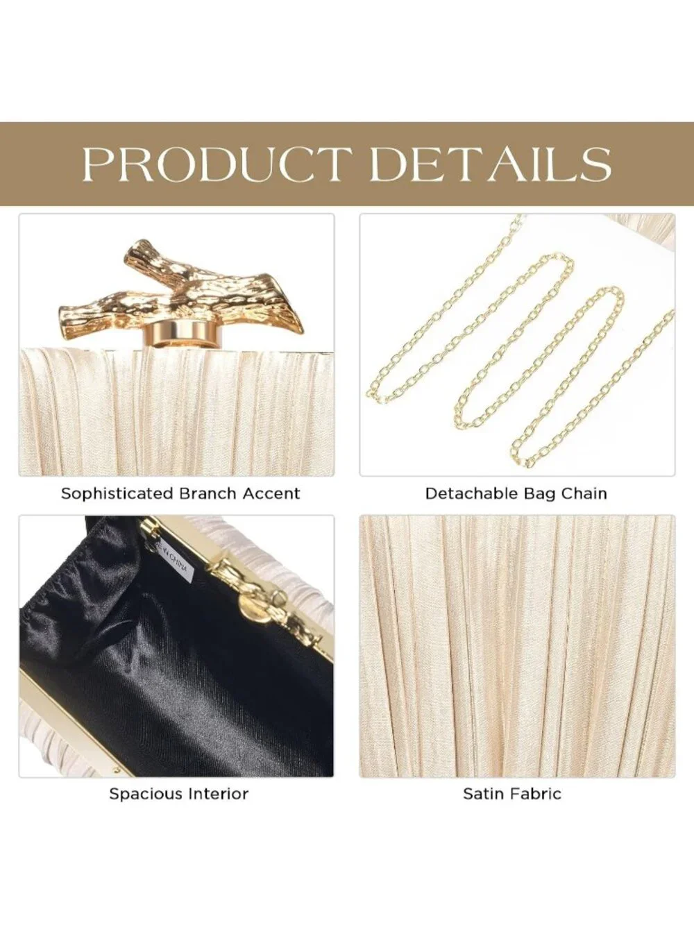 Women's Champagne Gold Pu Leather Clutch Purse Formal Chain Evening Wedding Bag